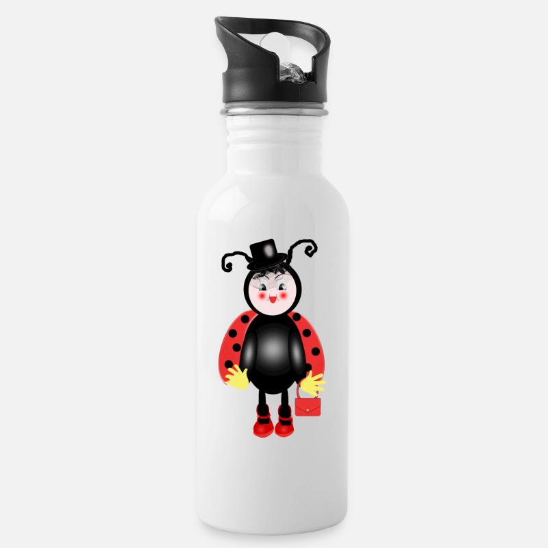 ladybug - Water bottle with straw - white