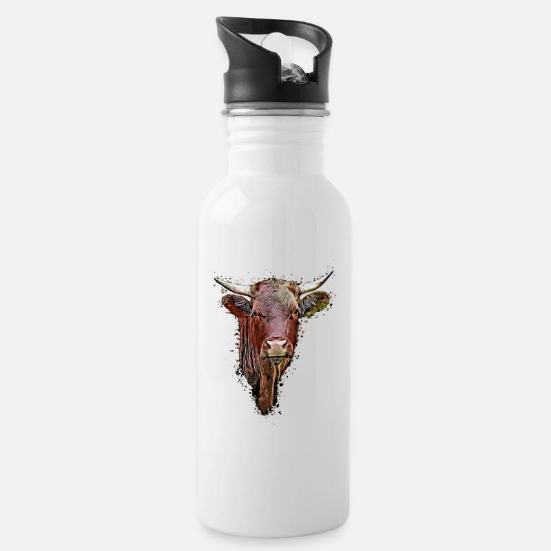 Kuh - Trinkflasche mit integriertem Trinkhalm - Weiß