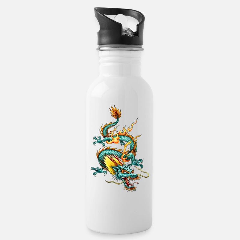 Dragon - Trinkflasche mit integriertem Trinkhalm - Weiß