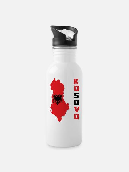 Kosovo - Water bottle with straw - white