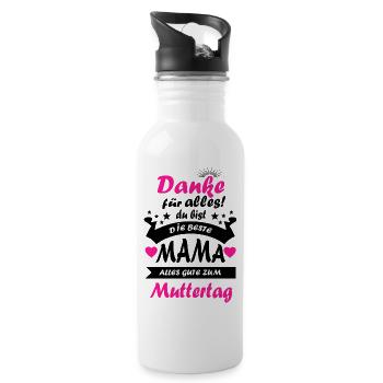 Muttertag Mutter Danke Mama Mutti Mom beste Mama - Trinkflasche mit integriertem Trinkhalm - Weiß - Rechts