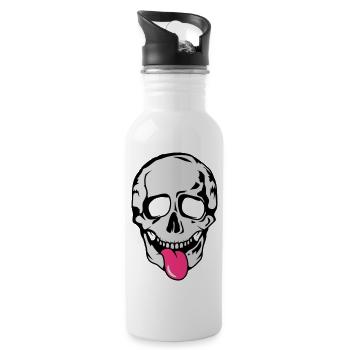 A skull stretched tongue out - Water bottle with straw - white - Right