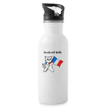 Frankreich katze Geschenk lustig urlaub - Trinkflasche mit integriertem Trinkhalm - Weiß - Rechts