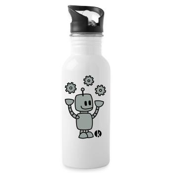 Happy Robot (2c) - Trinkflasche mit integriertem Trinkhalm - Weiß - Rechts