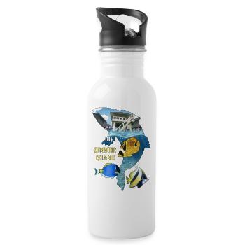 Sommerinsel Wasser Villa Cartoon Illustration - Trinkflasche mit integriertem Trinkhalm - Weiß - Rechts