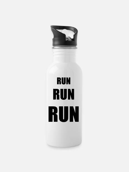 Run run run - Trinkflasche mit integriertem Trinkhalm - Weiß