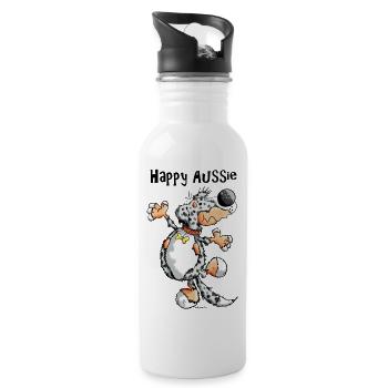 Arian der Australian Shepherd - Trinkflasche mit integriertem Trinkhalm - Weiß - Rechts