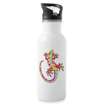 Gecko, bunter Gecko - Trinkflasche mit integriertem Trinkhalm - Weiß - Rechts