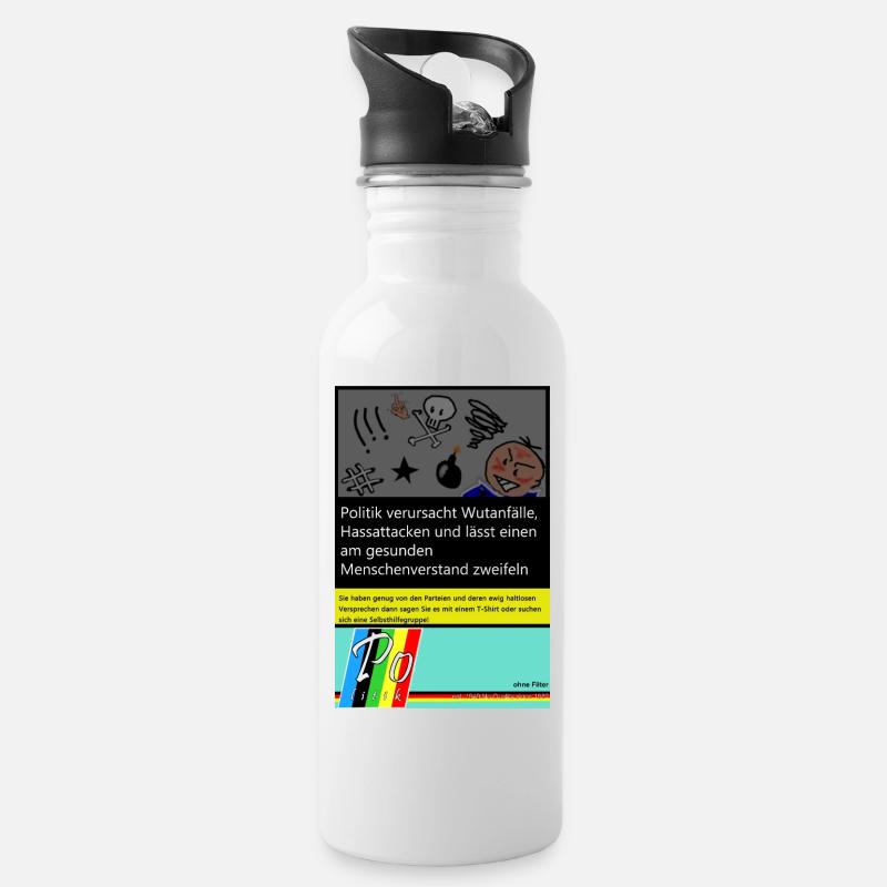 Politik - Trinkflasche mit integriertem Trinkhalm - Weiß
