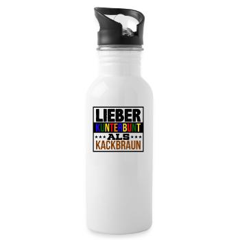 Gegen Rechts Antifa Kunterbunt Kackbraun Toleranz - Trinkflasche mit integriertem Trinkhalm - Weiß - Rechts