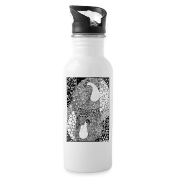 Paons - Art Nouveau - Gourde avec paille intégrée - blanc - Droite