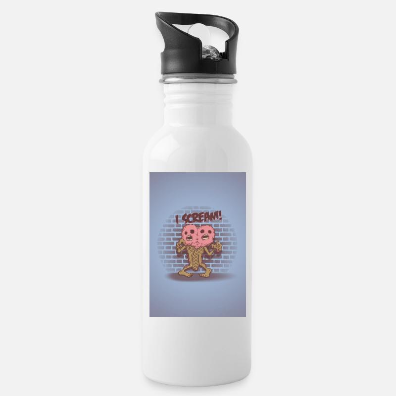 I scream Poster - Trinkflasche mit integriertem Trinkhalm - Weiß