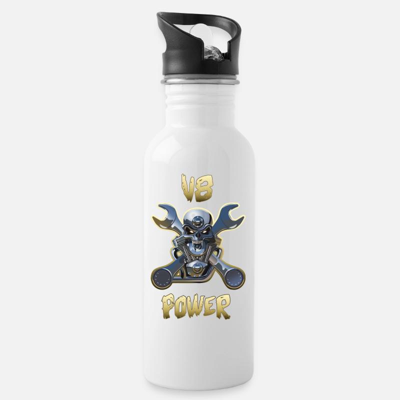 Motor v8 Power Gold - Trinkflasche mit integriertem Trinkhalm - Weiß