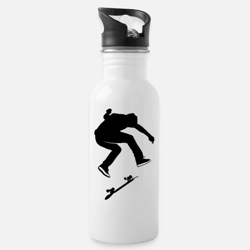 skateboard - Trinkflasche mit integriertem Trinkhalm - Weiß