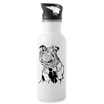 Old English Bulldog head - Water bottle with straw - white - Right