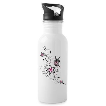 Vrille de filigrane avec papillon et fleurs. - Gourde avec paille intégrée - blanc - Droite