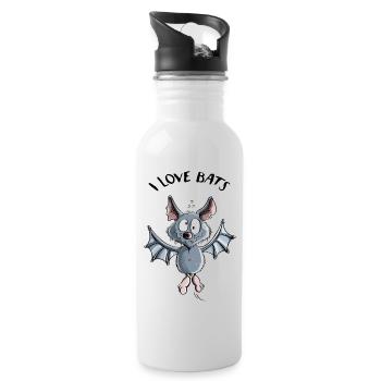 I Love Bats - Fledermaus - Fledermäuse - Trinkflasche mit integriertem Trinkhalm - Weiß - Rechts