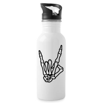 skull hand party symbol - Trinkflasche mit integriertem Trinkhalm - Weiß - Rechts