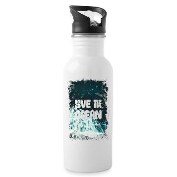 SAVE THE OCEAN - Trinkflasche mit integriertem Trinkhalm - Weiß - Rechts