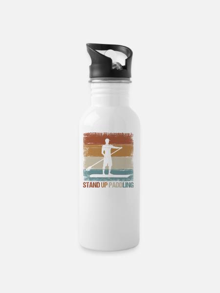 SUP Wassersport Stand up Paddling Sport Geschenk - Trinkflasche mit integriertem Trinkhalm - Weiß