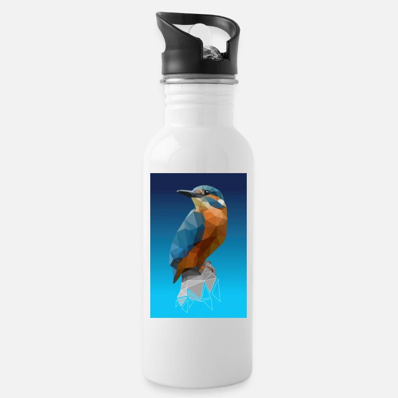 Kingfisher low poly - Water bottle with straw - white