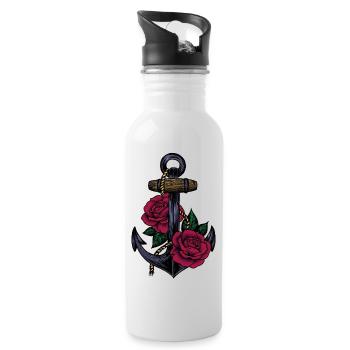 Anchor and roses - Water bottle with straw - white - Right