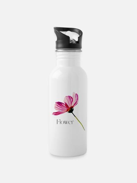Flower - Water bottle with straw - white