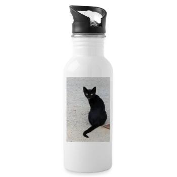 Chat noir - Gourde avec paille intégrée - blanc - Droite