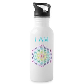 Flower of Life - I AM - Trinkflasche mit integriertem Trinkhalm - Weiß - Rechts