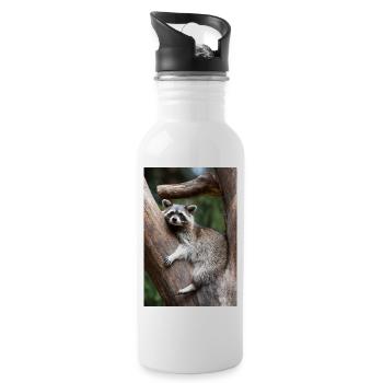 North American racoon (in german Waschbär) - Trinkflasche mit integriertem Trinkhalm - Weiß - Rechts