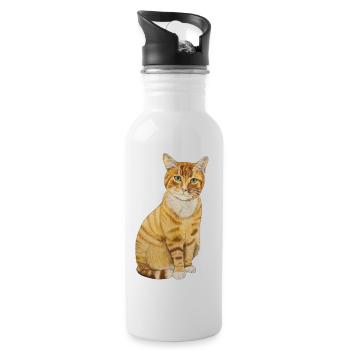 rote Katze sitzend - Trinkflasche mit integriertem Trinkhalm - Weiß - Rechts