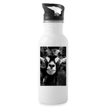 Funny goat black white photography - Water bottle with straw - white - Right