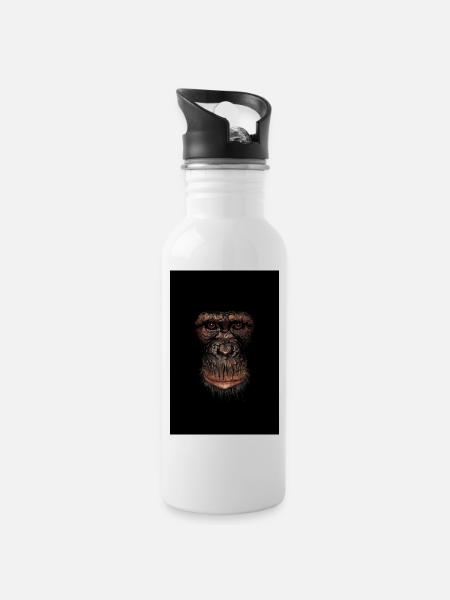 Affe - Trinkflasche mit integriertem Trinkhalm - Weiß