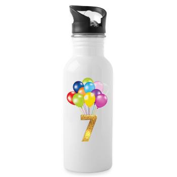 7 children birthday happy birthday - Water bottle with straw - white - Right