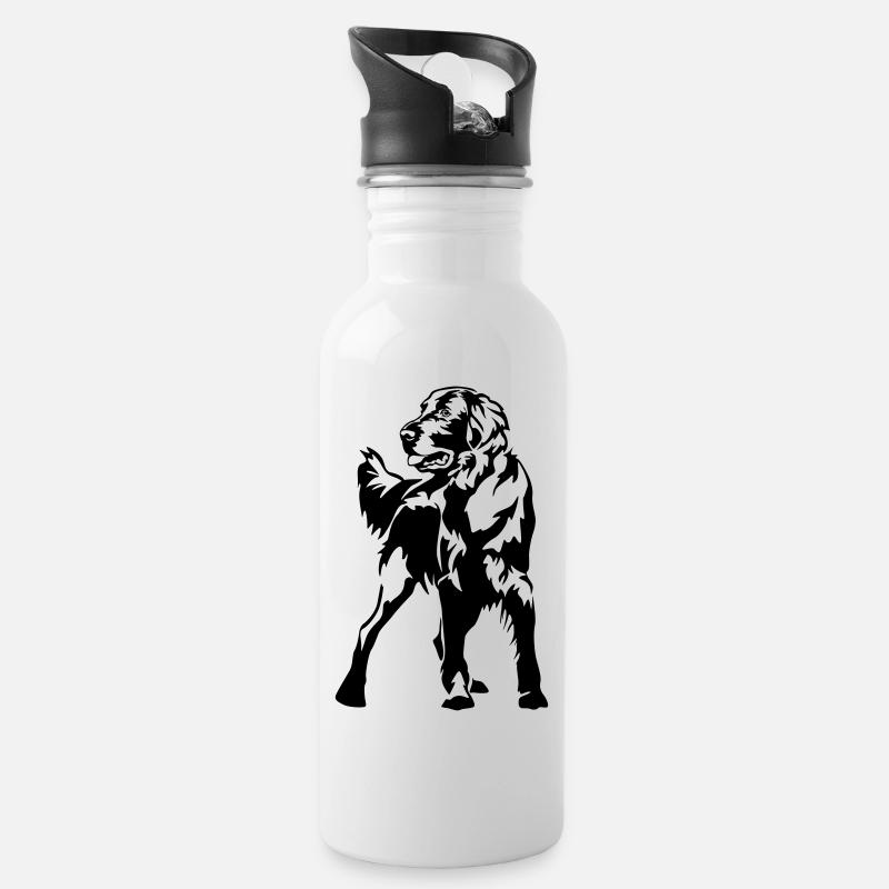 Flat-coated Retriever - Trinkflasche mit integriertem Trinkhalm - Weiß