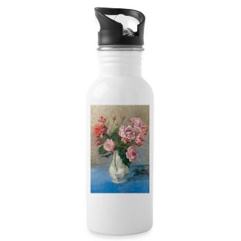 Malerei - Malerei mit Rosen in der Vase. - Trinkflasche mit integriertem Trinkhalm - Weiß - Rechts