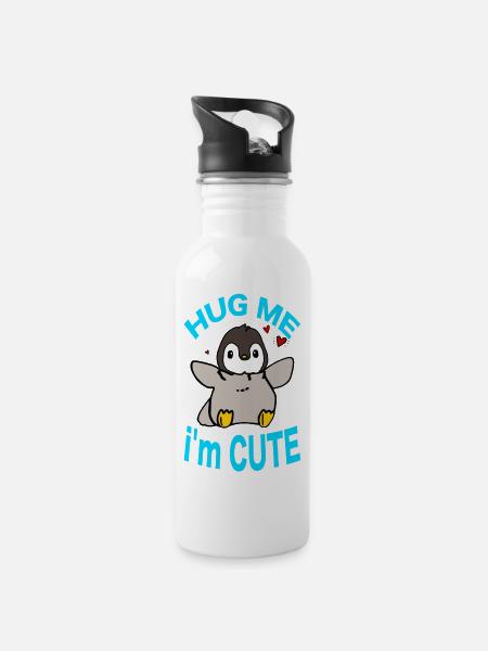 Pingu Hug Me - Trinkflasche mit integriertem Trinkhalm - Weiß