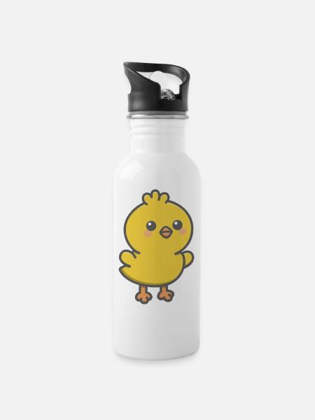 Cute Chicken - Trinkflasche mit integriertem Trinkhalm - Weiß