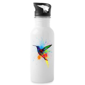Hummingbird Hummingbird Bird Bird Colors Art - Water bottle with straw - white - Right