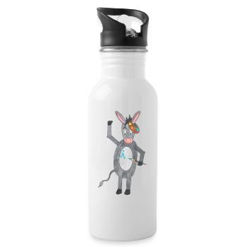 Donkey with brush and color palette - Water bottle with straw - white - Right