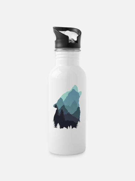Wolf - Trinkflasche mit integriertem Trinkhalm - Weiß