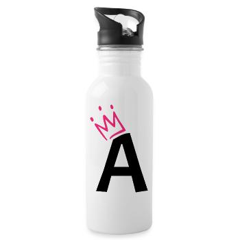 Buchstabe A mit Krone - Trinkflasche mit integriertem Trinkhalm - Weiß - Rechts