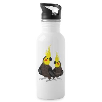BIRDS NYMPH PARAKEETS by The Manzanita ́s - Water bottle with straw - white - Right