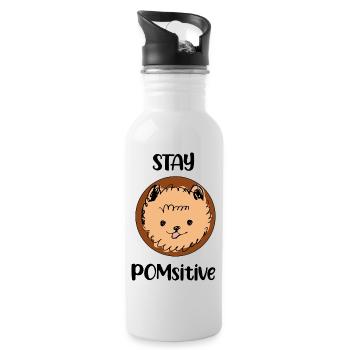 Stay Pomsitive Pomeranian Dog Pom Pomeranians - Trinkflasche mit integriertem Trinkhalm - Weiß - Rechts