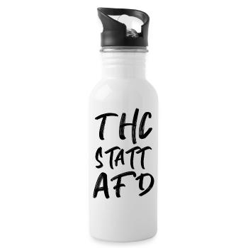 THC statt AFD Politik Spruch Bundestagswahl Wahl - Trinkflasche mit integriertem Trinkhalm - Weiß - Rechts