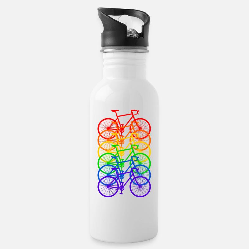 Fahrrad Regenbogen - Trinkflasche mit integriertem Trinkhalm - Weiß