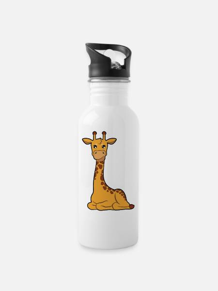 giraffe - Water bottle with straw - white