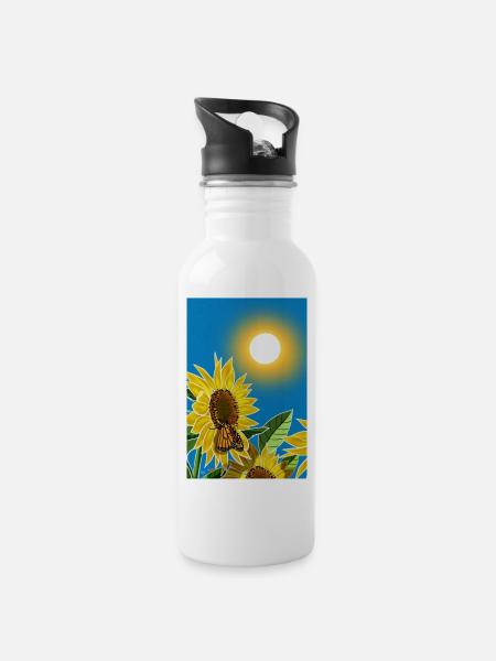 Sunflower Energy - Water bottle with straw - white