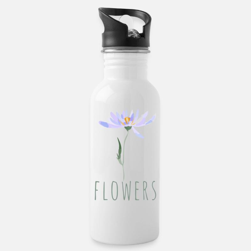 Illustration minimaliste de fleurs sauvages bleues - Gourde avec paille intégrée - blanc