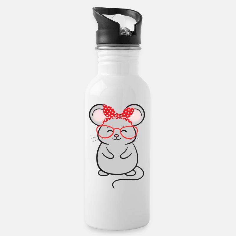 Maus Mäuse - Trinkflasche mit integriertem Trinkhalm - Weiß